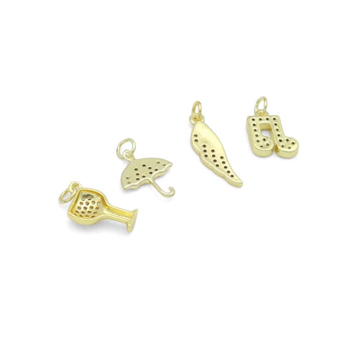 BestBeads&Beyond – wholesale Individual charm/pendant – Clear CZ Gold Silver Wine Glass Umbrella Wing Music Note Charm Pendant, Sku#LX9512