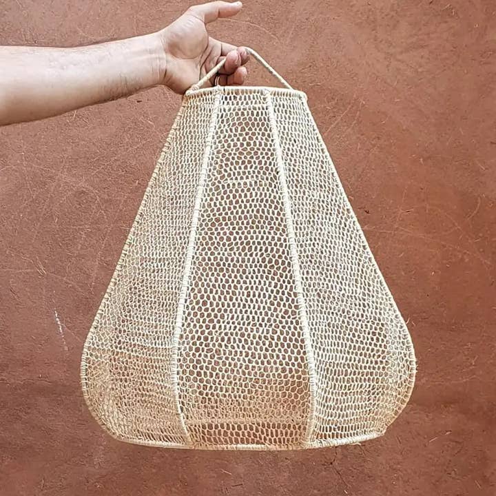 Moroccan pendant Peach lace Lantern Braided Raffia for wholesale by Terracotta Design LTD