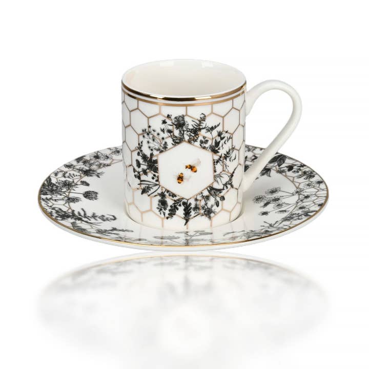STP - Wholesale Coffee/Tea Cup - Gold Honeycomb Porcelain Espresso Cup/Saucer Set of 45