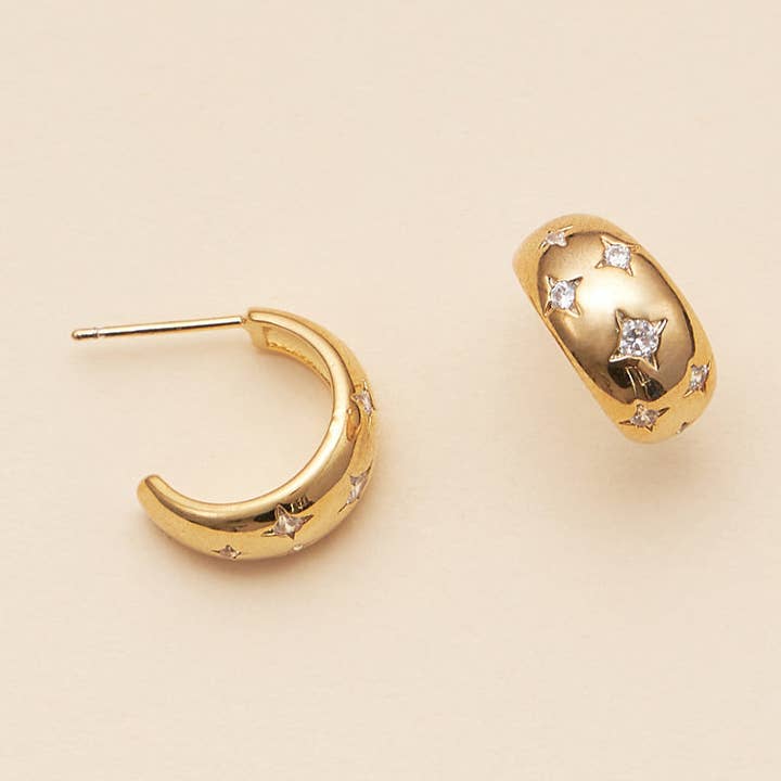 CZ Northern Stars 18K Gold Dip Hoop Earrings for wholesale by Frem