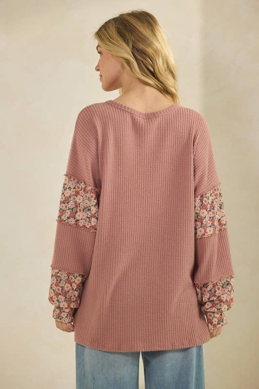 SENNEP T4479HE11-Solid og Blomstret Kontrast Langærmet Top for engroshandel på Faire10