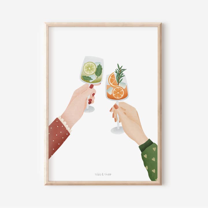 Tilda&Theo - Wholesale Poster - Toasting Girlfriend Cocktails Poster - Kitchen Toasting Wall Decor
