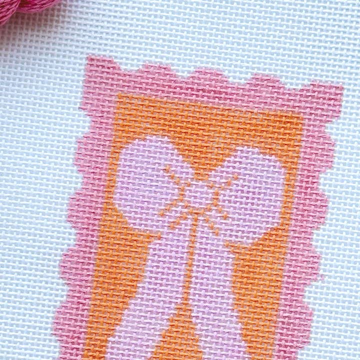 Cotswold Co Designs - Wholesale Embroidery/Cross Stitch Supplies - Pink Bow Needlepoint Canvas, 18 Mesh 2”x4” Design, Coquette Stamp Needlepoint Canvas, Bow Stamp Needlepoint Canvas9