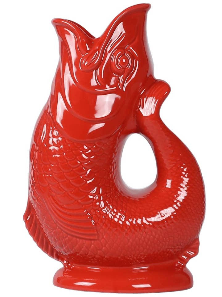 Pichet rouge Gluggle pour la vente par The Original Gluggle Jug Factory