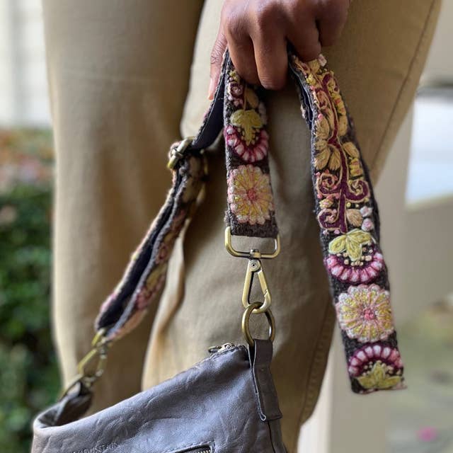 Jenny Krauss - Wholesale Bag Strap - Women's - Heather Gray Embroidered Adjustable Bag/Camera Strap1
