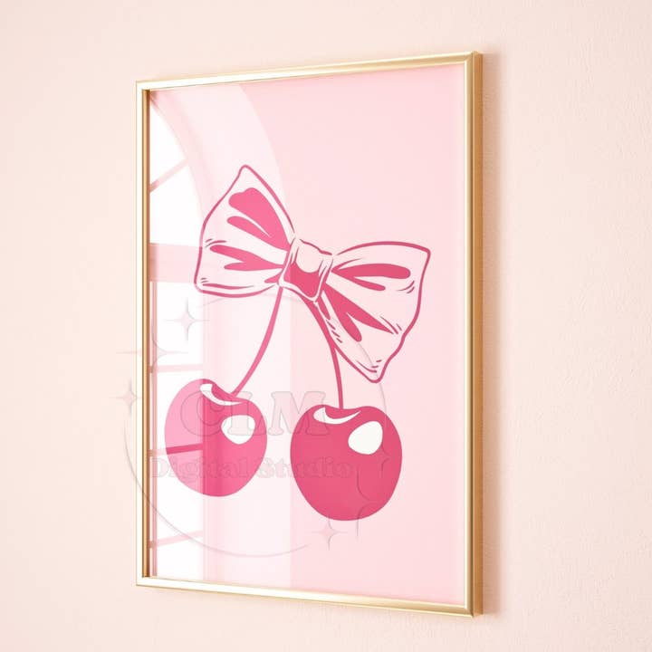 CLM Creative Studio - Wholesale Poster - Cherry With Pink Bow Sketch Coquette Wall Art Print