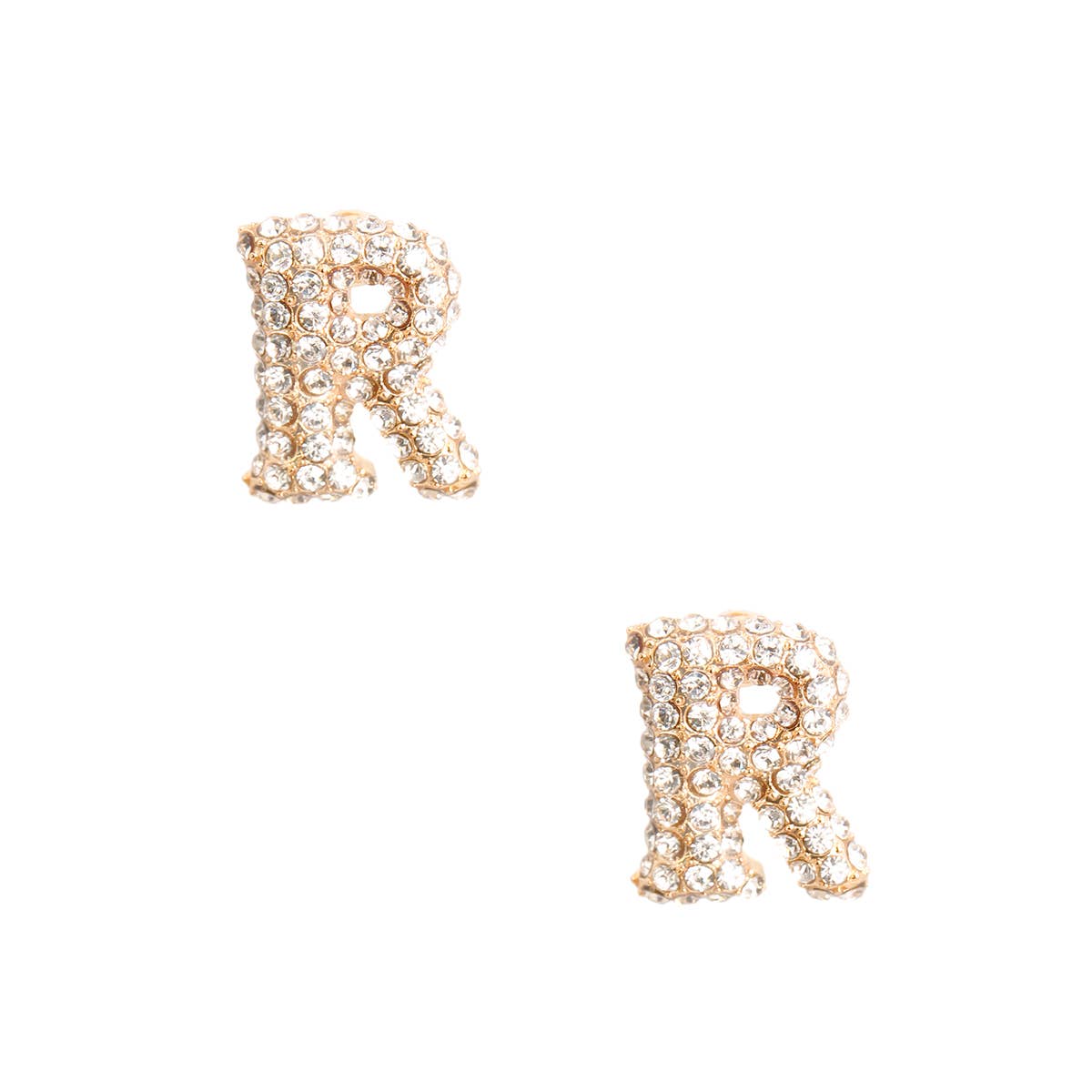 Clear R Initial Rhinestone Studs for wholesale on Faire1