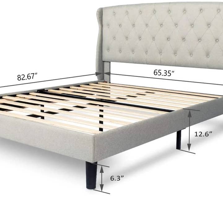 Above Edge – Großhandel Bett – Bettgestell mit Queen-Plateau und gepolstertem Kopfteil aus Stoff