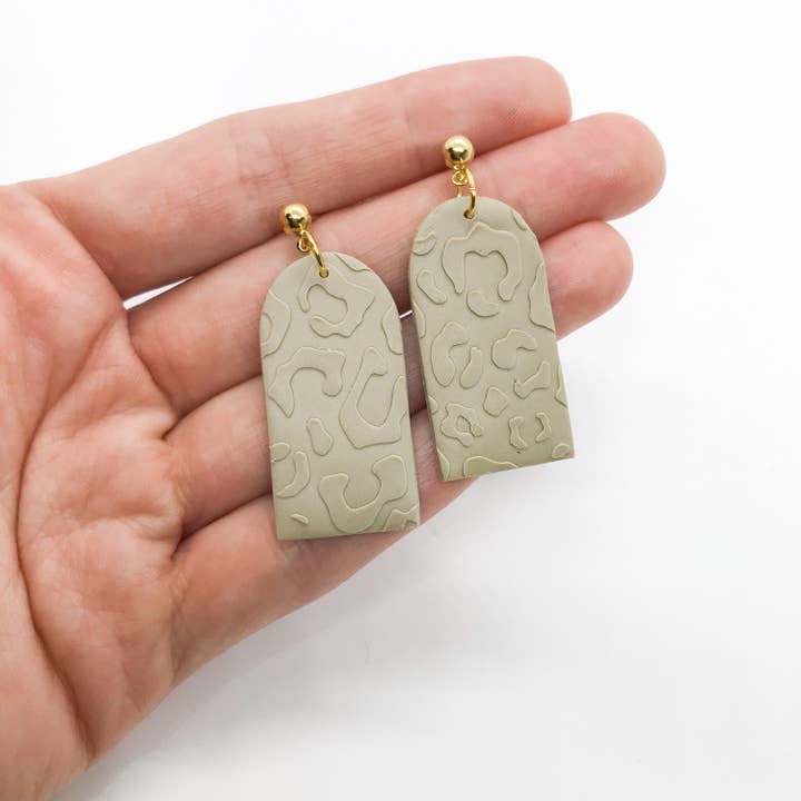 Moon and Jewel – wholesale Dangle earrings – polymer clay earrings, fawn embossed leopard print, nickel1