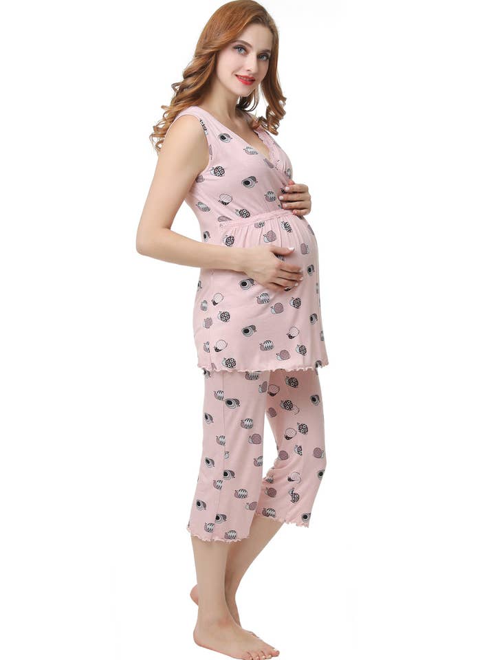 Kimi + Kai Maternity "Loren" Nursing PJ Set Blush for wholesale on Faire