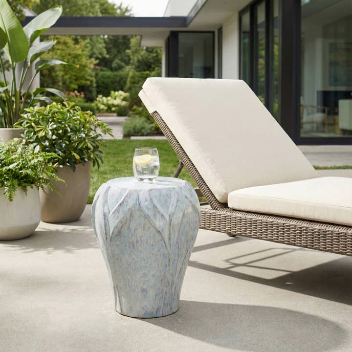 Garden Stool - Ivory Ceramic Elegant Sculptural, 18 in. for wholesale by Elevarre