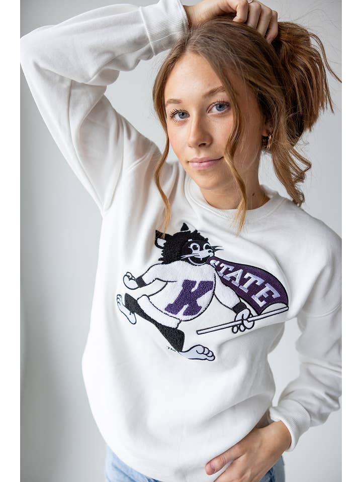 Gameday Social Apparel Co.® - Wholesale Graphic Sweatshirt - Women's - K-State Mascot Chenille Comfort Crew