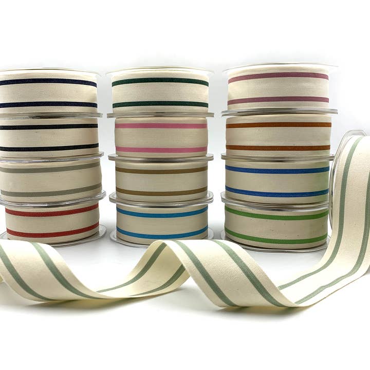 May Arts Ribbon - Wholesale Ribbon - Gift Wrapping - 1.5" Woven Cotton Bright Blue Double Stripes Ribbon