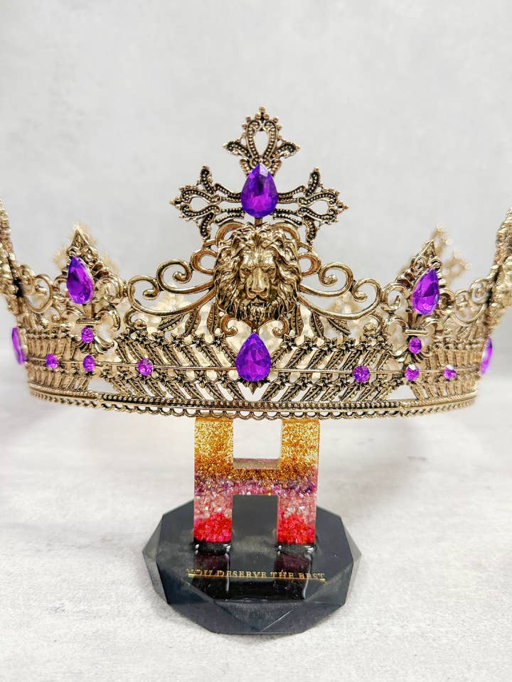 Vintage Lion King Gold Crown, Purple Crystal Crown for Groom for wholesale by Happy Dream Gifts