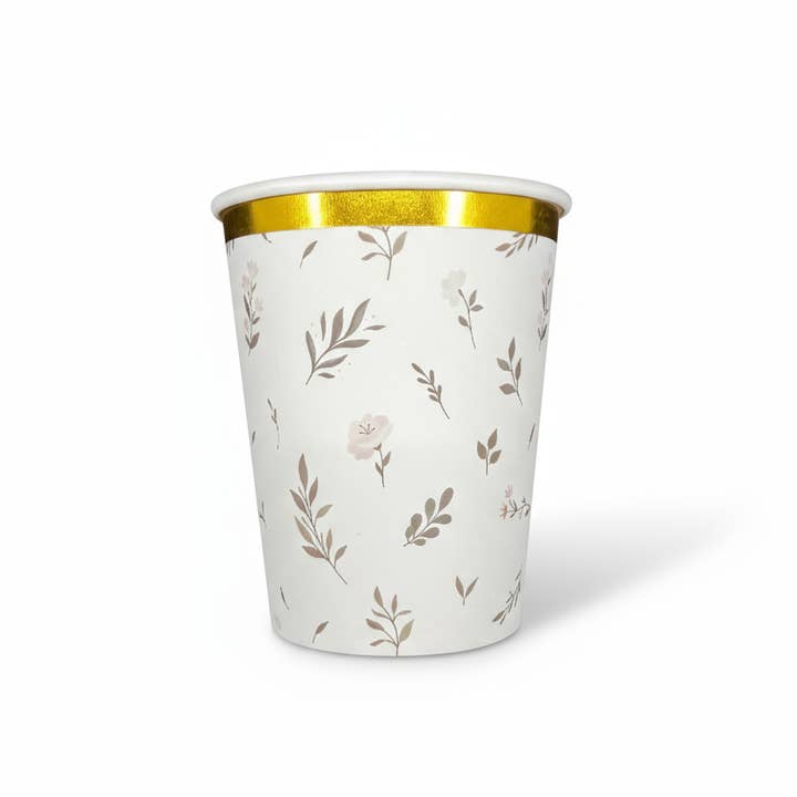 Floral Eucalyptus Paper Cups 9oz (8 Pack) for wholesale by Cherrysh Party - the new name for Pooka Party
