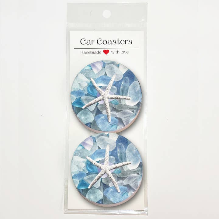 Sea Glass & Starfish car coaster for wholesale by LISART LLC