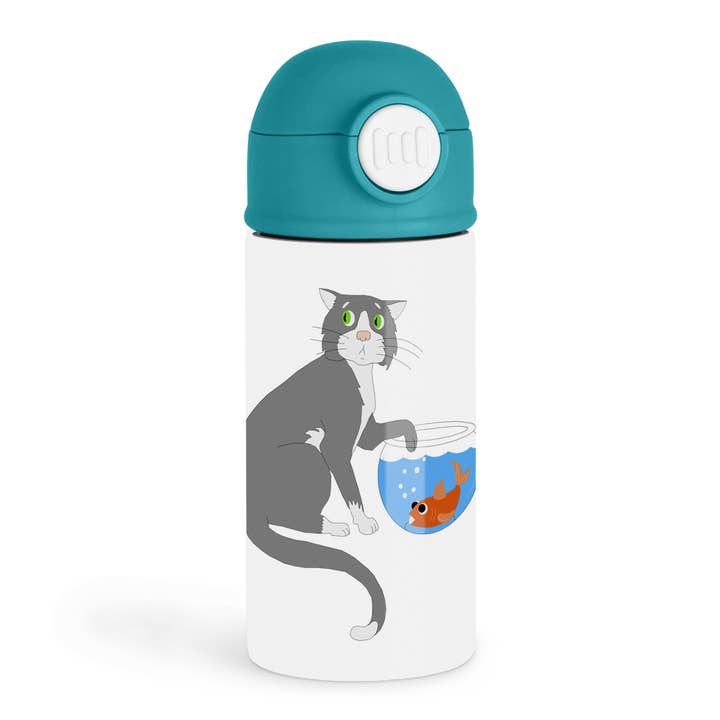 3dRose - Wholesale Water Bottle - 3dRose, Adorable Cat With Paw In Fish Bowl, Kids Water Bottle