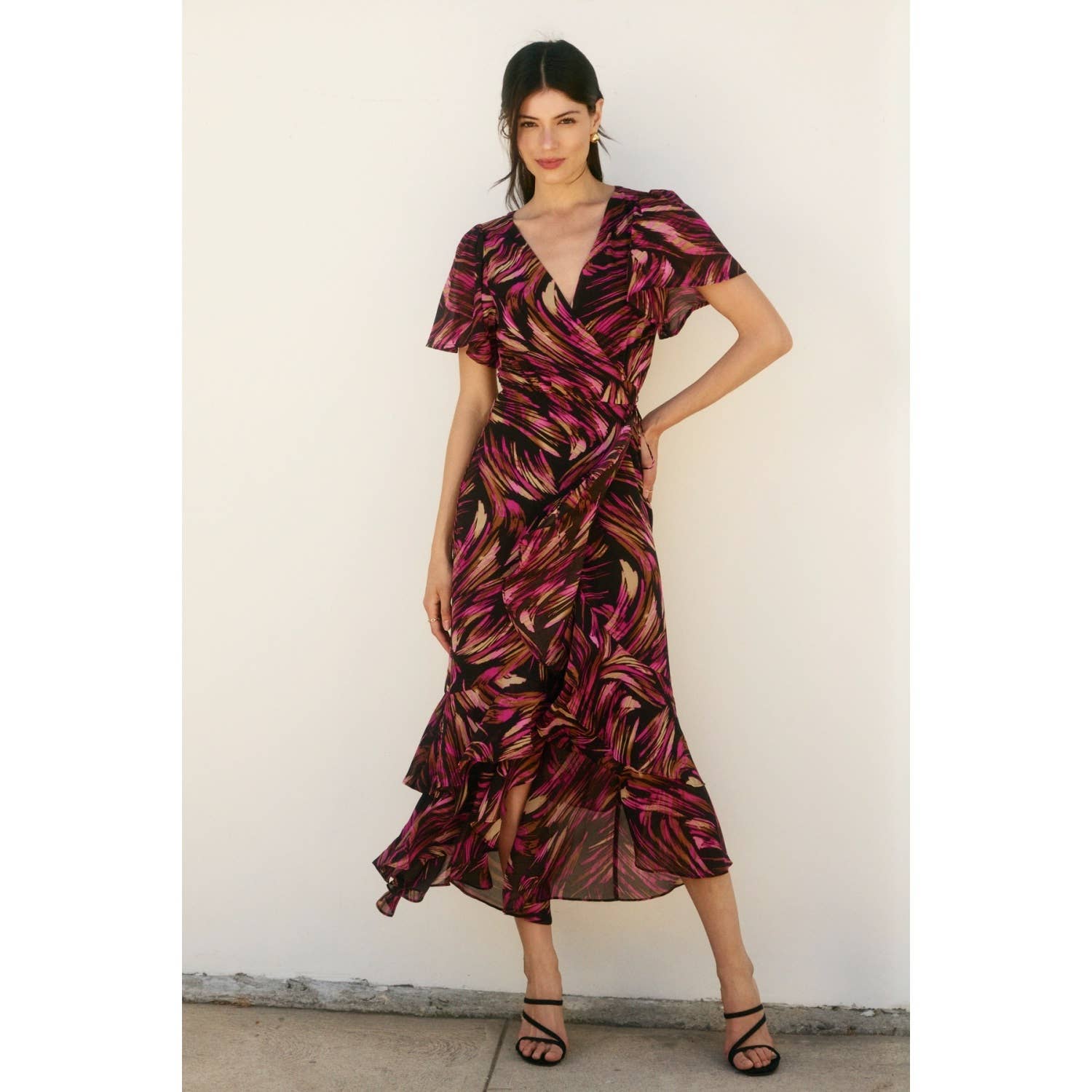 PLUM OCHRE Lights Out Double Ruffled Hem Wrap Dress for wholesale on Faire0