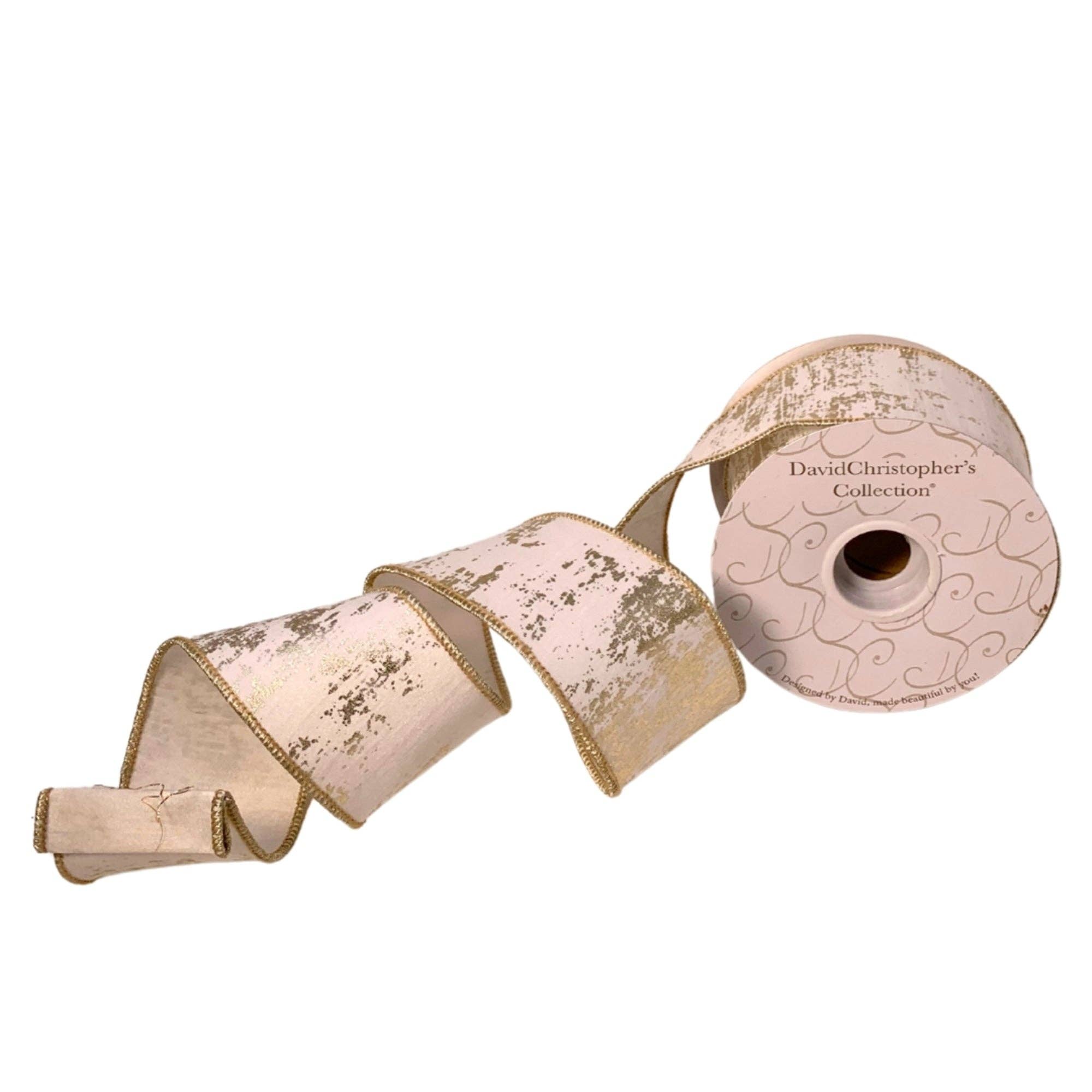 David Christopher's Collection - Wholesale Ribbon - Gift Wrapping - White Gold Faux Dupioni Abstract Ribbon 2.5” x 10yd0