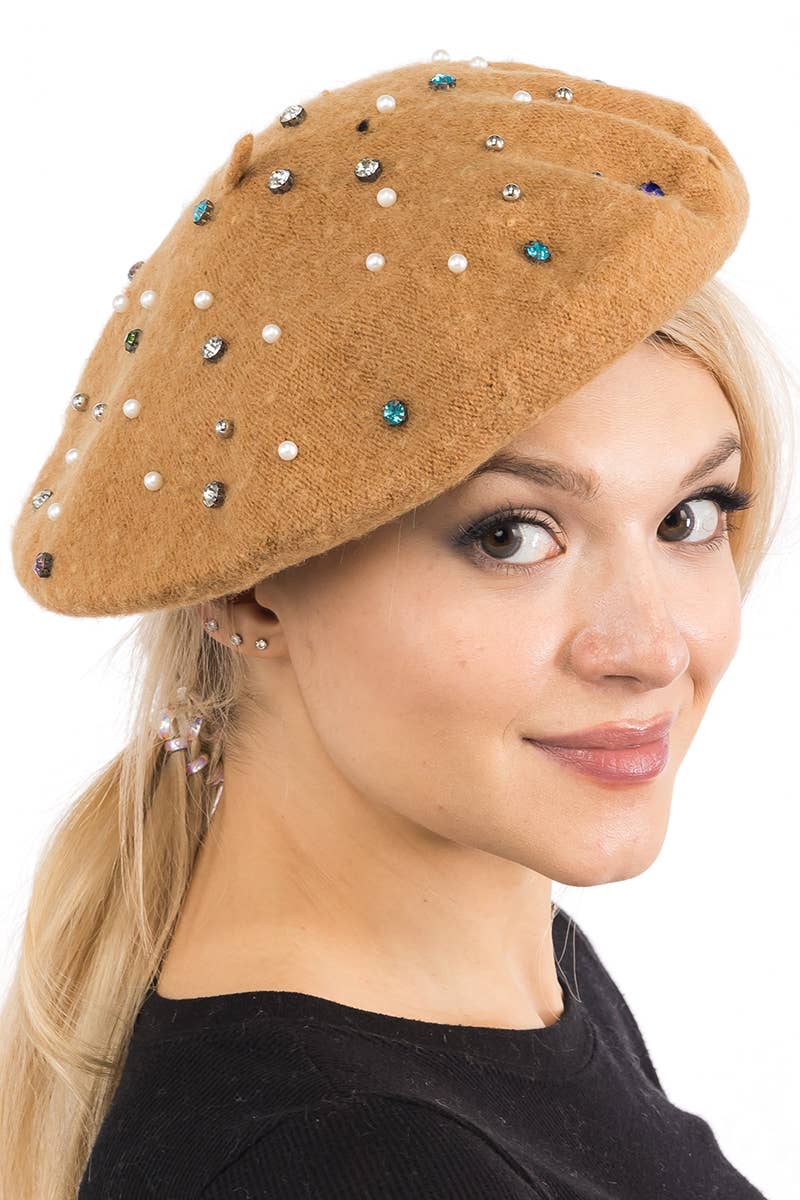 Cap Zone – Boina - Mulher por atacado – Boina de tweed escovado com strass e pérolas falsas2