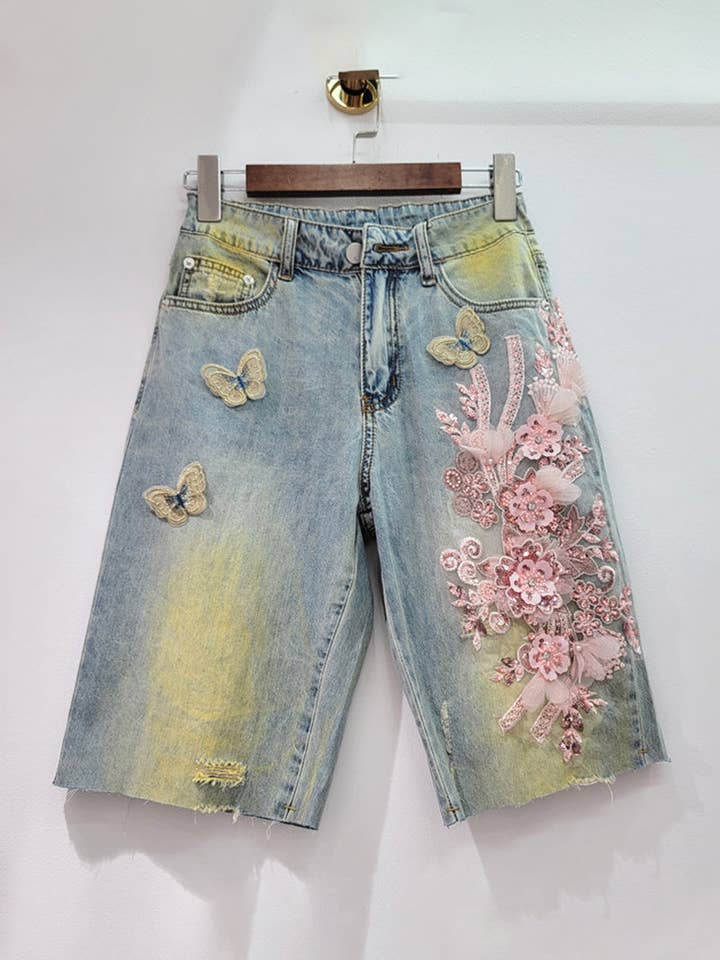 Blomstrede denimshorts for engroshandel hos Mccolin