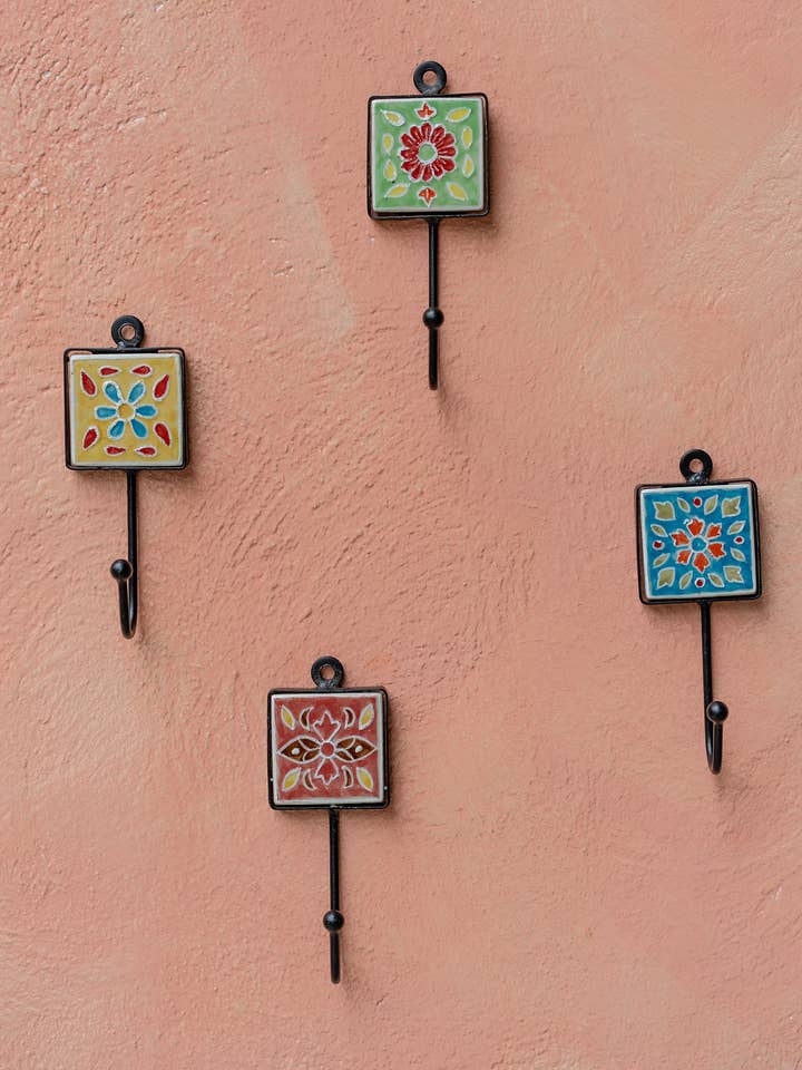 Shyla Hand Painted Tile Ceramic Hook for wholesale by Namaste
