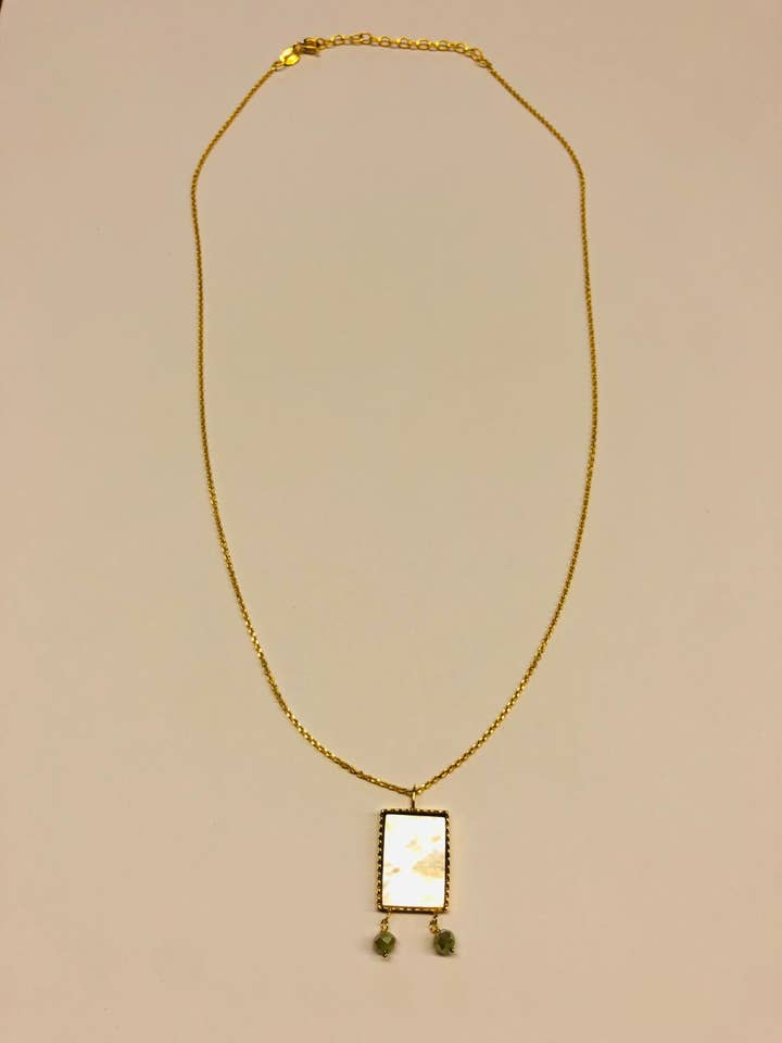 Green Silver Serenity Duo Charm Necklace for wholesale by DEMARCA