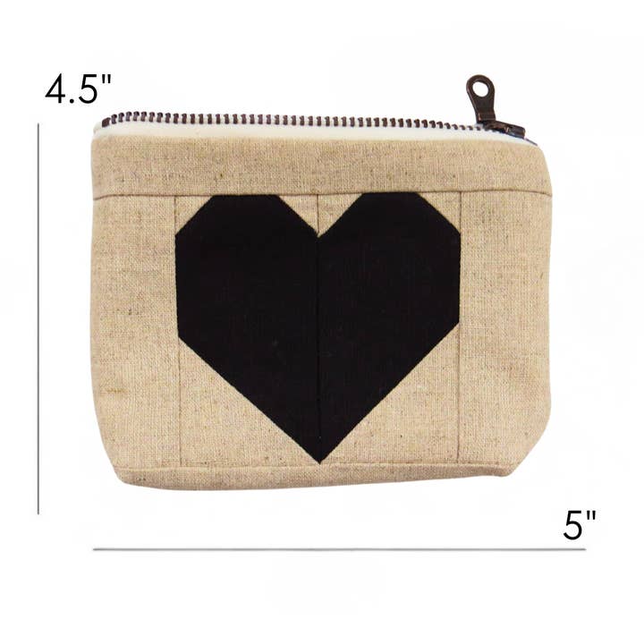 PaperFromHeaven - Wholesale Pouch – Women’s - Black Heart Quilted Linen Bag – Mini Zipper Coin Pouch 3