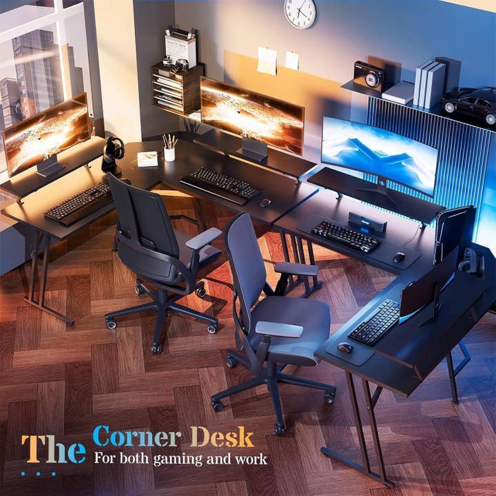 ShipItFurniture - Wholesale Desk Set - 51 Inch L Shaped Gaming Desk with Monitor Stand and LED Lights, Corner Computer Desk with Carbon Fiber Surface, PC Gaming Table for Home Office Writing Workstation, Easy to Install, Black5