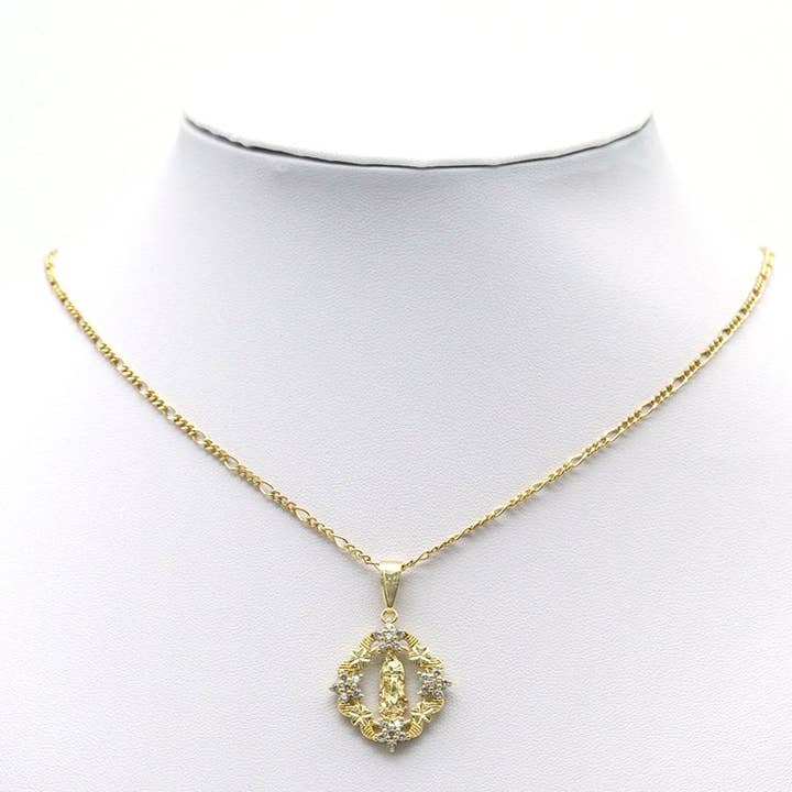 BestBeads&Beyond - Vendita all'ingrosso Ciondolo/pendente - Charm Fiore Vergine Maria in oro CZ, SKU #LK7073