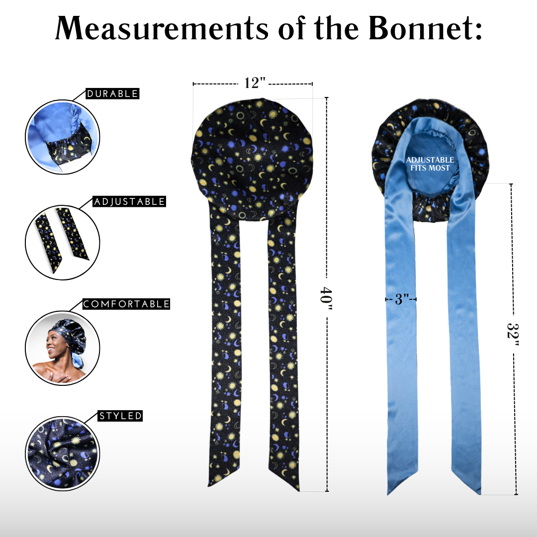 Nochka - Wholesale Sleep Cap / Bonnet - Women's - Sun & Moon Print Reversible Bonnet with Ties2