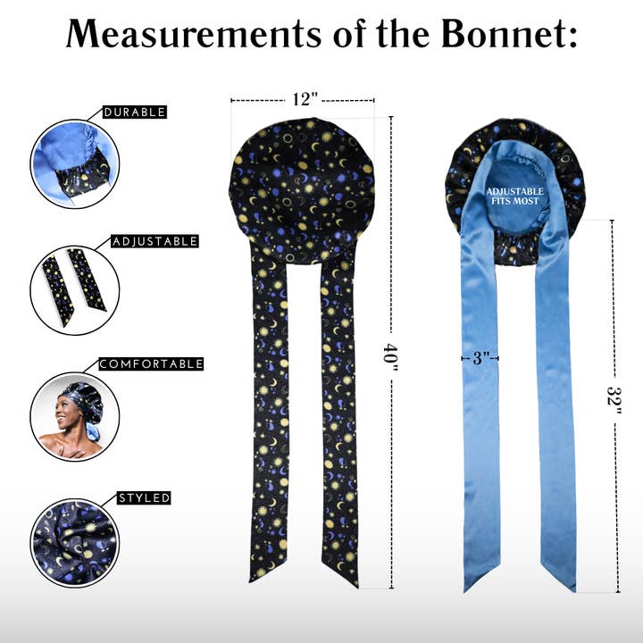 Nochka - Wholesale Sleep Cap / Bonnet - Women's - Sun & Moon Print Reversible Bonnet with Ties2
