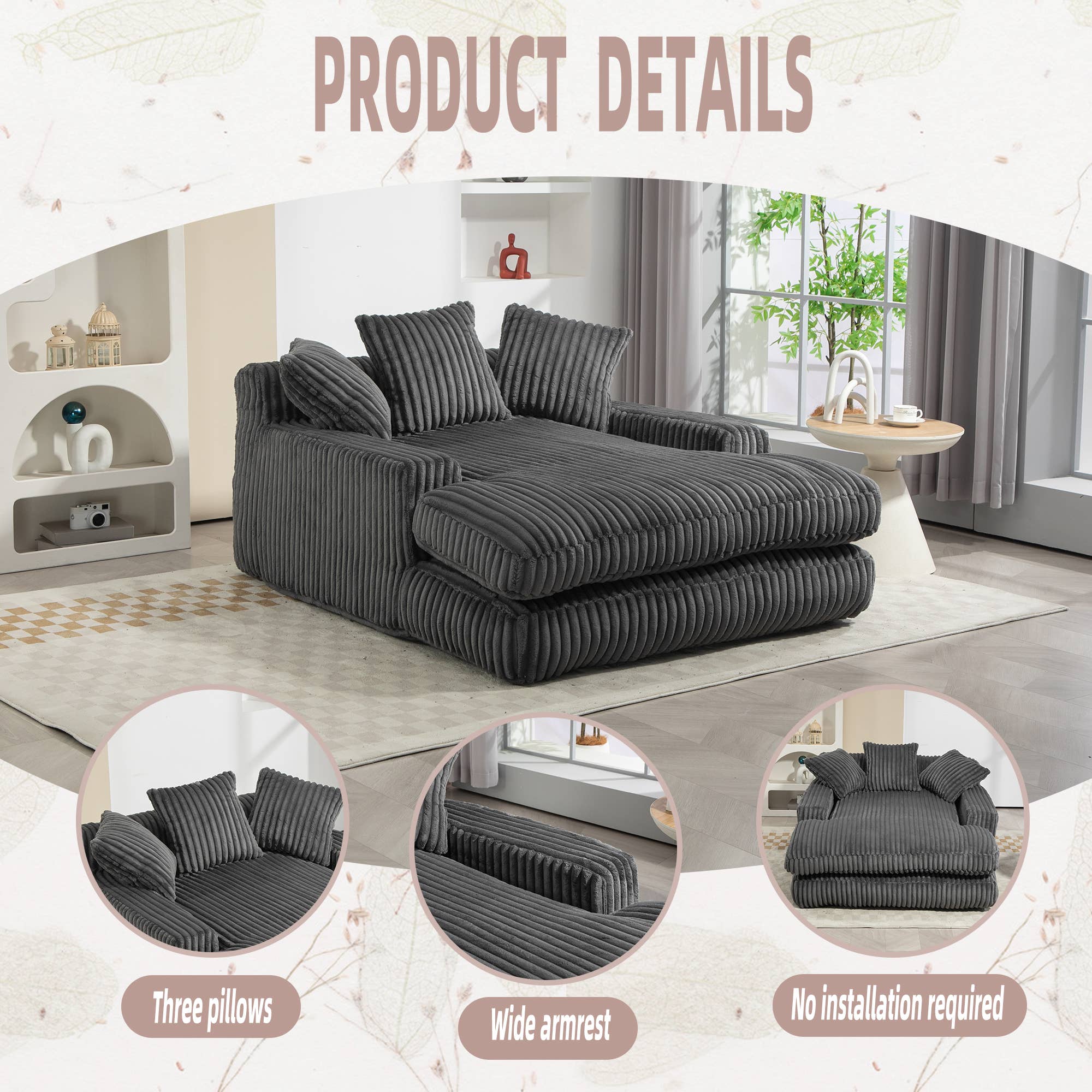 HOMYCASA DESIGN INC - Wholesale Sofa - Convertible lazy Sofa Bed with Adjustable Backrest6