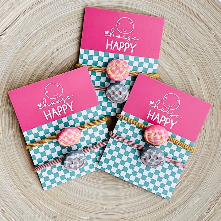 Tiny Gift Society - Wholesale Hair Tie - Choose Happy Double Hair Tie - Smiley Face Hair Accessory1