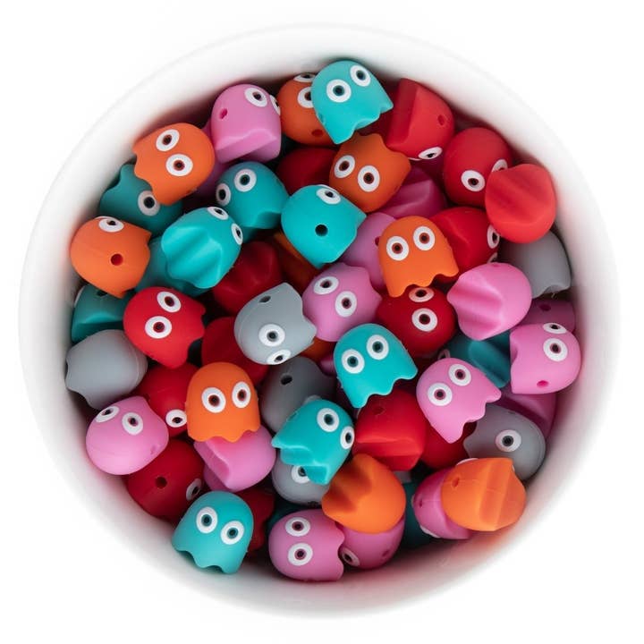Pac-Man Ghost Silicone Focal Beads for wholesale by Cara & Co Silicone Craft Supply