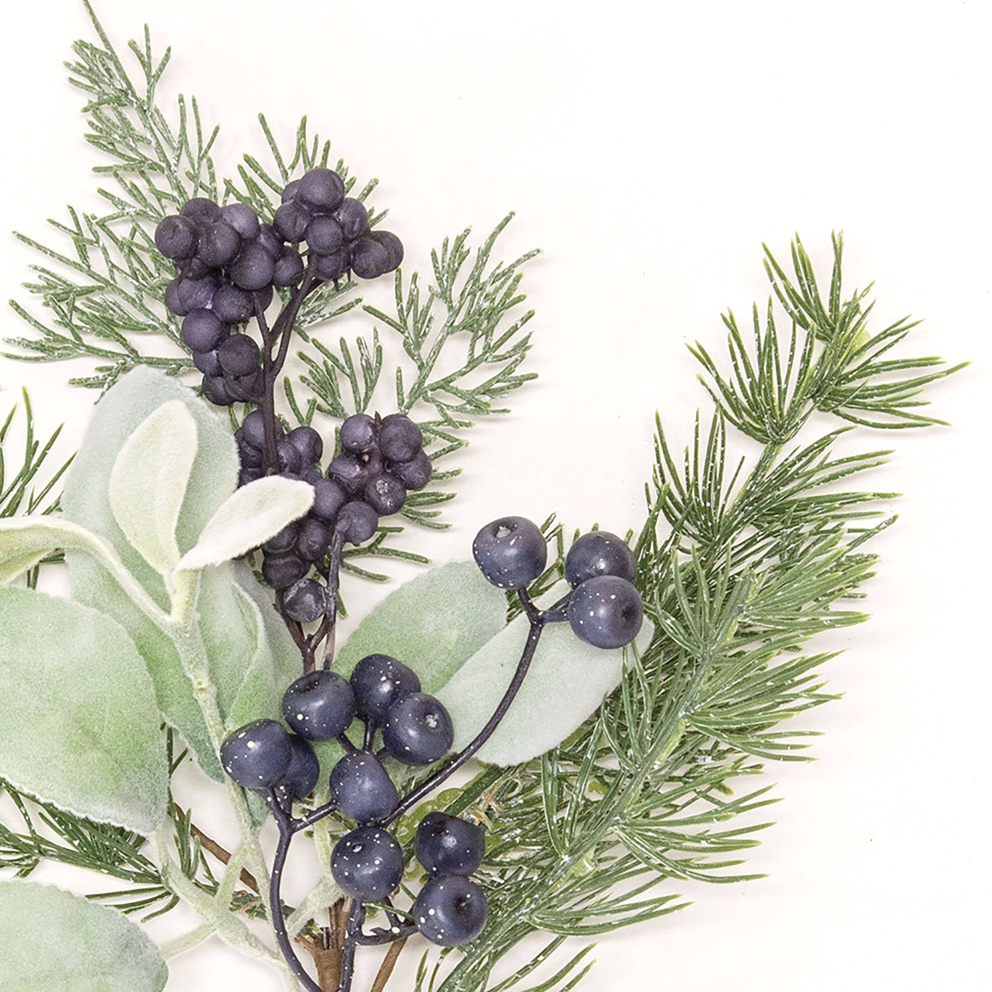 Saybrook Lane - Wholesale Artificial Flowers - Royal Blue Berries, Cedar & Lamb's Ear Pick, 15"2