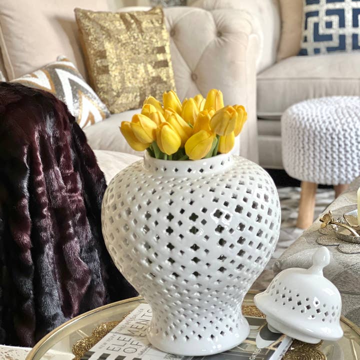 Noori Rug - Wholesale Decorative Jar - Ella White Lattice Ginger Jar (Multiple sizes)3