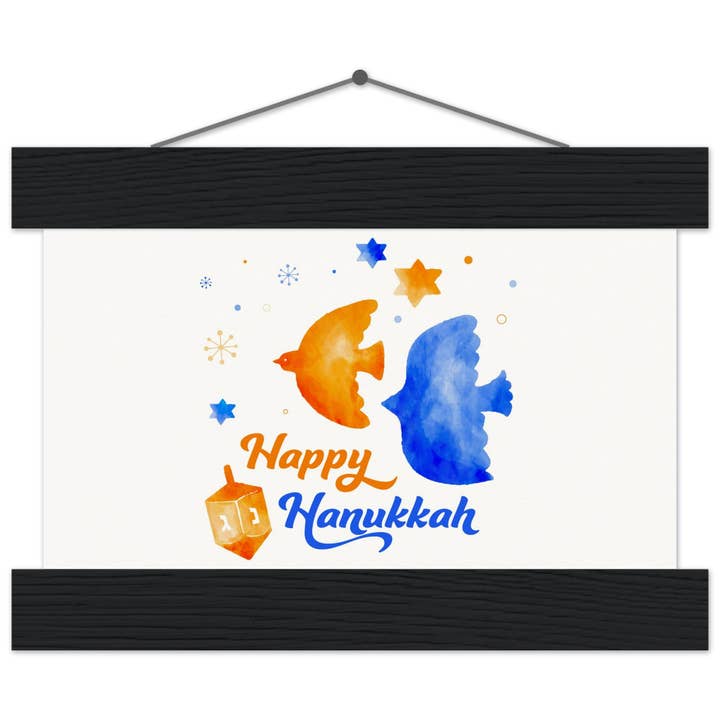 Poster Dreidel Happy Hanukkah en papier mat de qualité muséale avec support pour la vente par Wonderland monsters