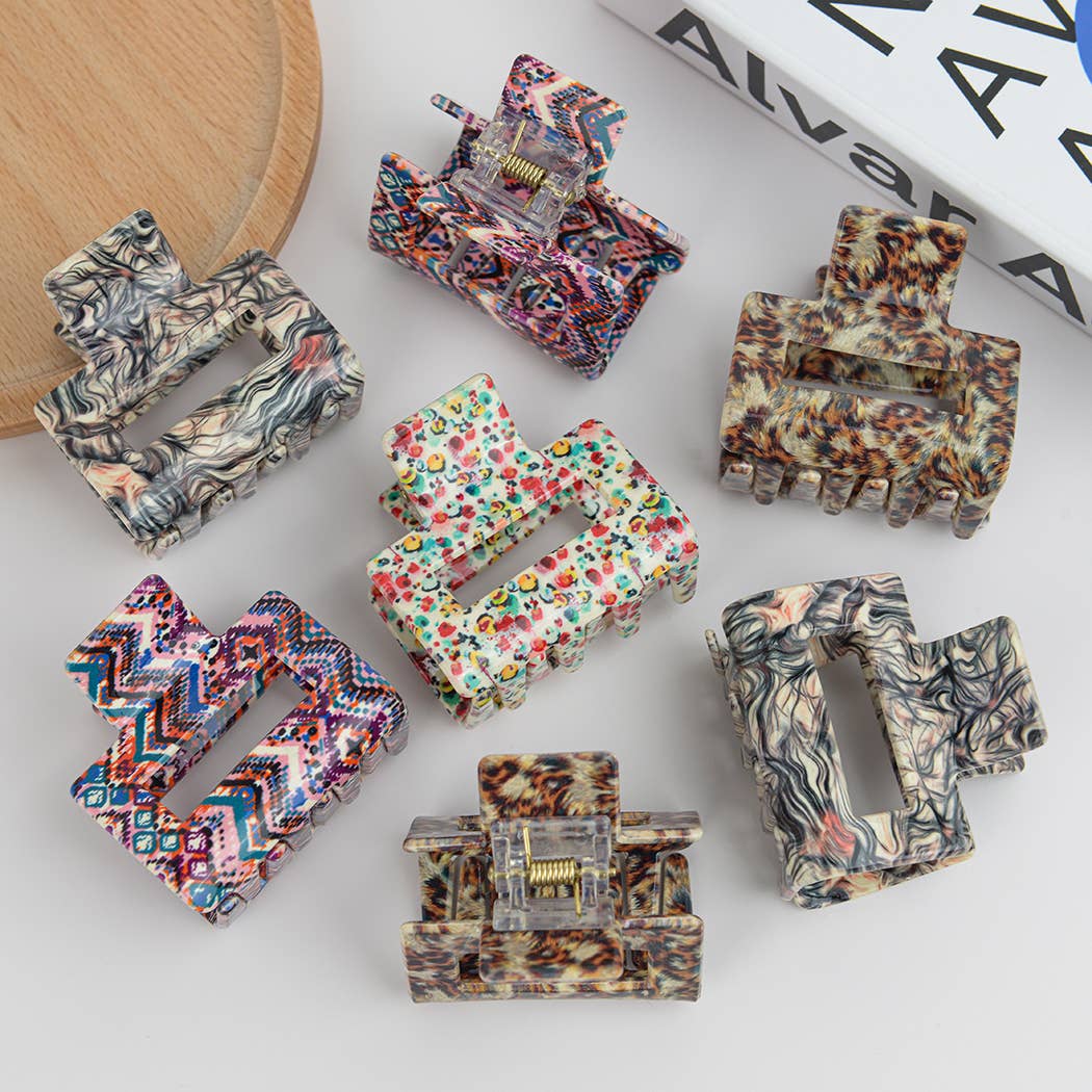 TheDivaSoap – Großhandel Haarclip – Damen – Quadratischer Haarklammer aus Azetat mit buntem Aufdruck, umweltfreundlich8