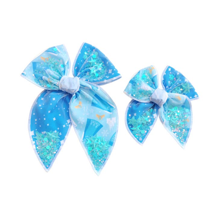 Ice Storm Princess Two Toned Shaker Hair Tied Bow w/ Clip for wholesale by Pretty in Pink Bows