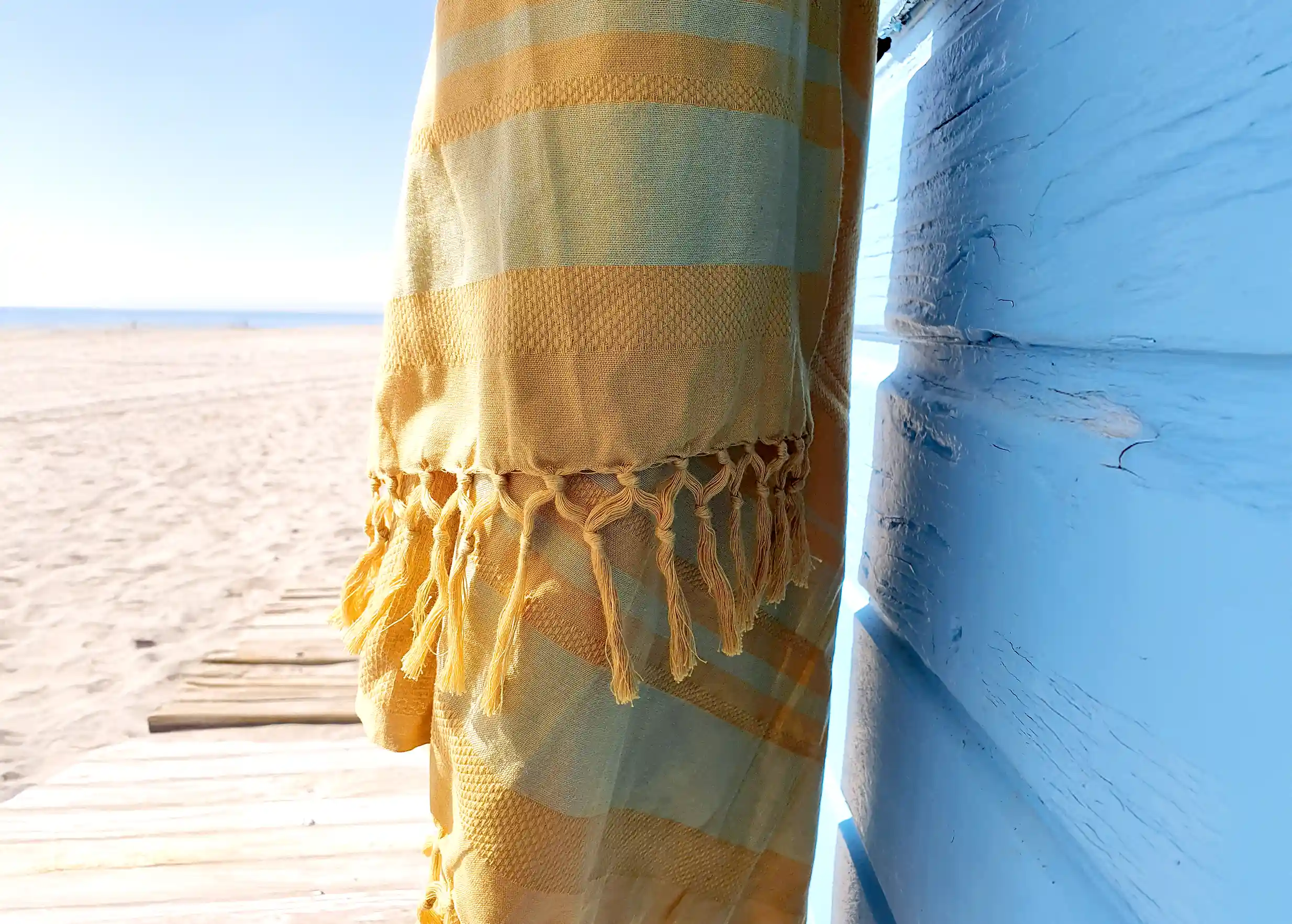 Karawan Authentic - Vente Serviette de plage - FOUTA EN COTON BIOLOGIQUE GOTS -  GARDEN - couleur SUNFLOWER3