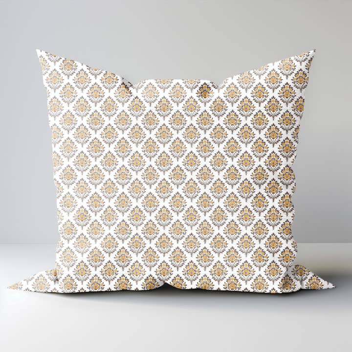 NorraVilla - Wholesale Chair Cushion - Mustard Block print Linen Pillow / Cushion Cover Vadodara