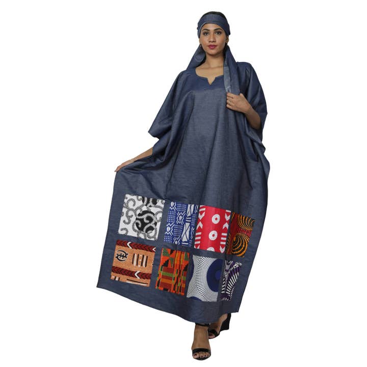 Women's Denim Maxi Patchwork Dress -- FI-D9014 for wholesale by African Stars