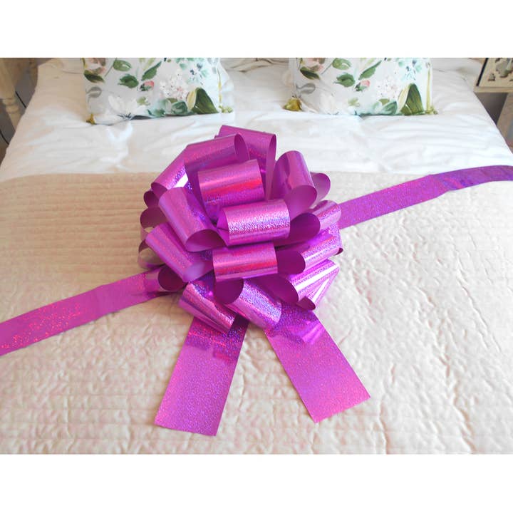 Candi Gifts – wholesale Ribbon – Gift wrapping – 5 x MEGA Giant Car Bow (42cm) & Ribbon - HOLOGRAPHIC PINK