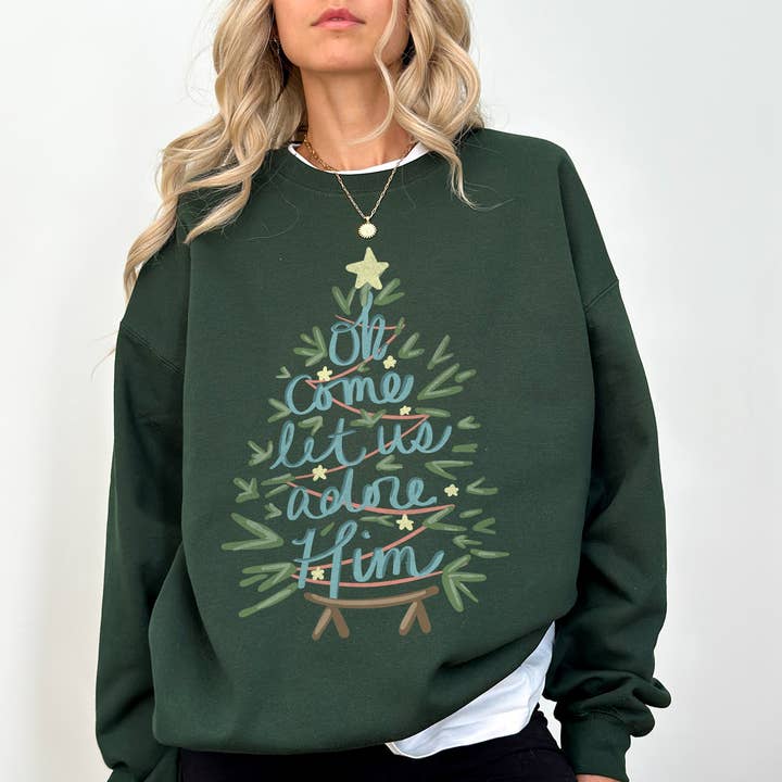 Refinery Number One LLC - Wholesale Graphic Sweatshirt - Unisex - Oh Come Let Us Adore Him, Christmas Christian Sweatshirt1