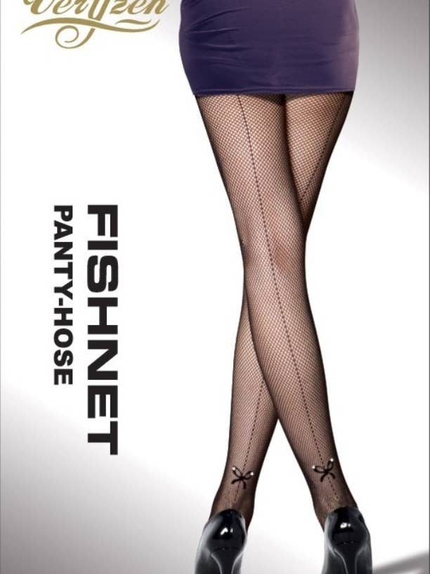 Black Fishnet tights with vertical line and bow/1004 for wholesale on Faire