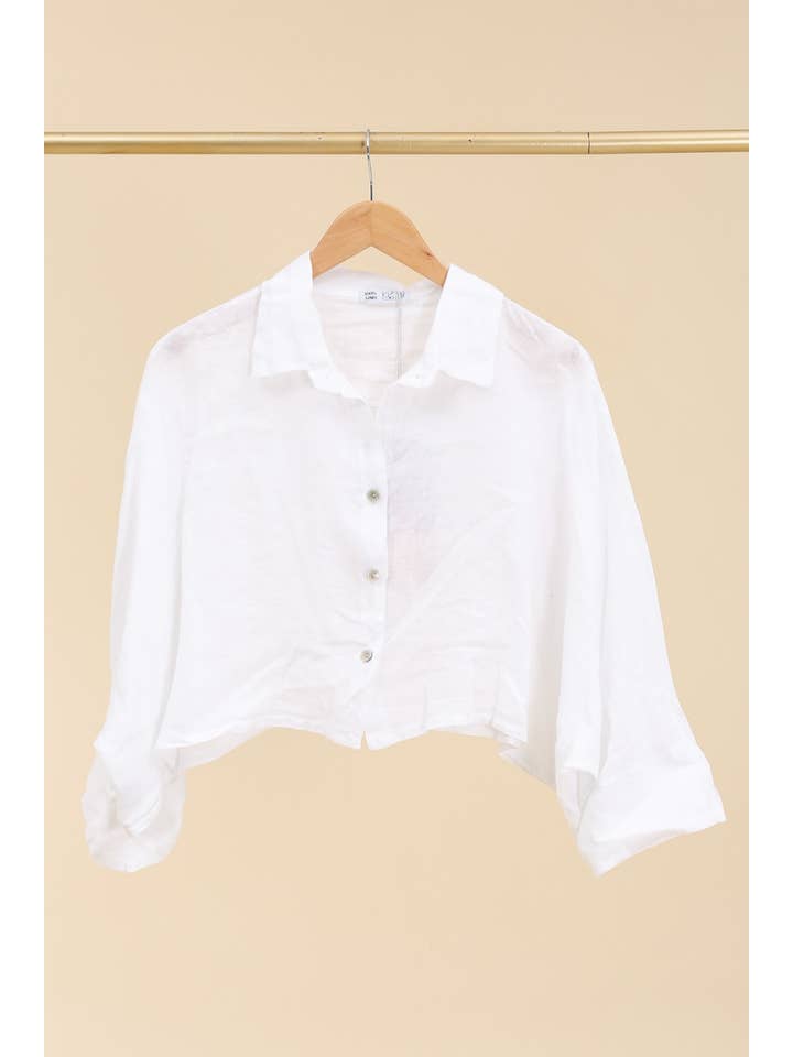 la maison des fibres naturelles - Wholesale Button Down Shirt - Women's - Linen crop shirt 83263 100% linen