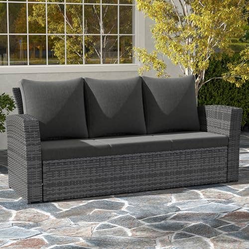 All Weather Wicker Patio Couch, 3 Seats Patio Sofa for wholesale by Heynemo