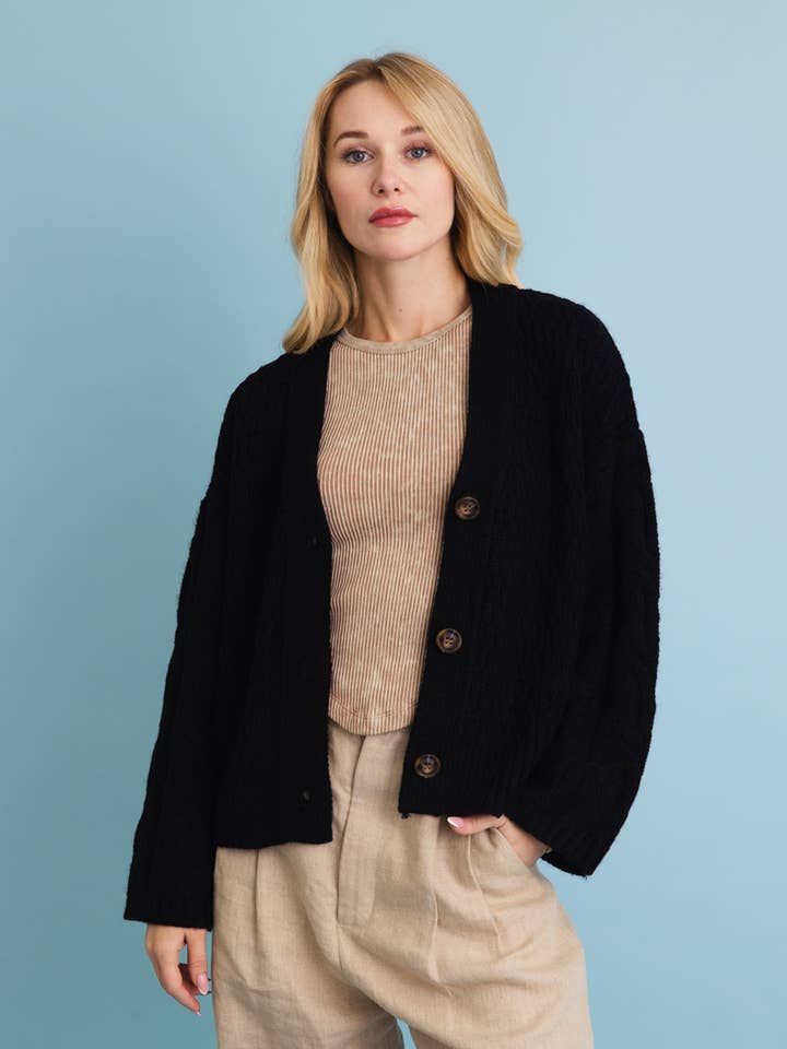 Classic Textured Cable Knit Button Up Cardigan for Winter โ๏ธ for wholesale by Leto Accessories