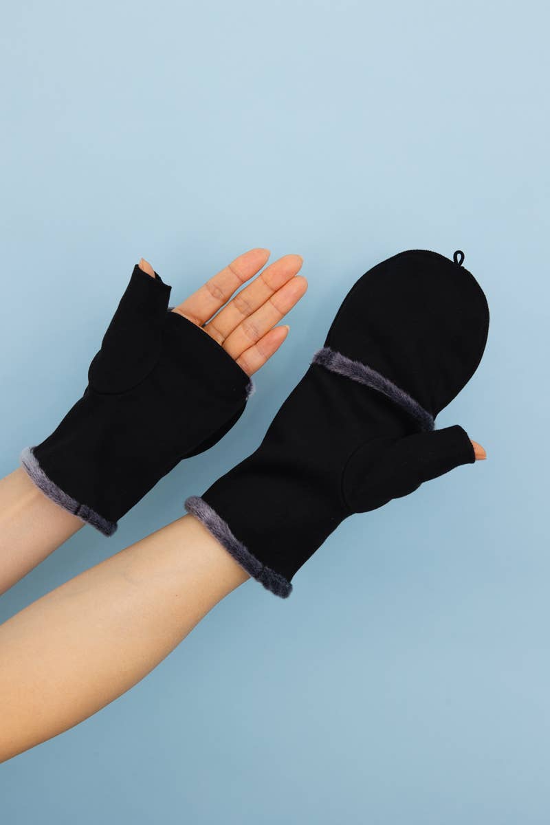 Leto Accessories - Wholesale Gloves - Unisex - Convertible Faux Suede Fingerless Mittens1